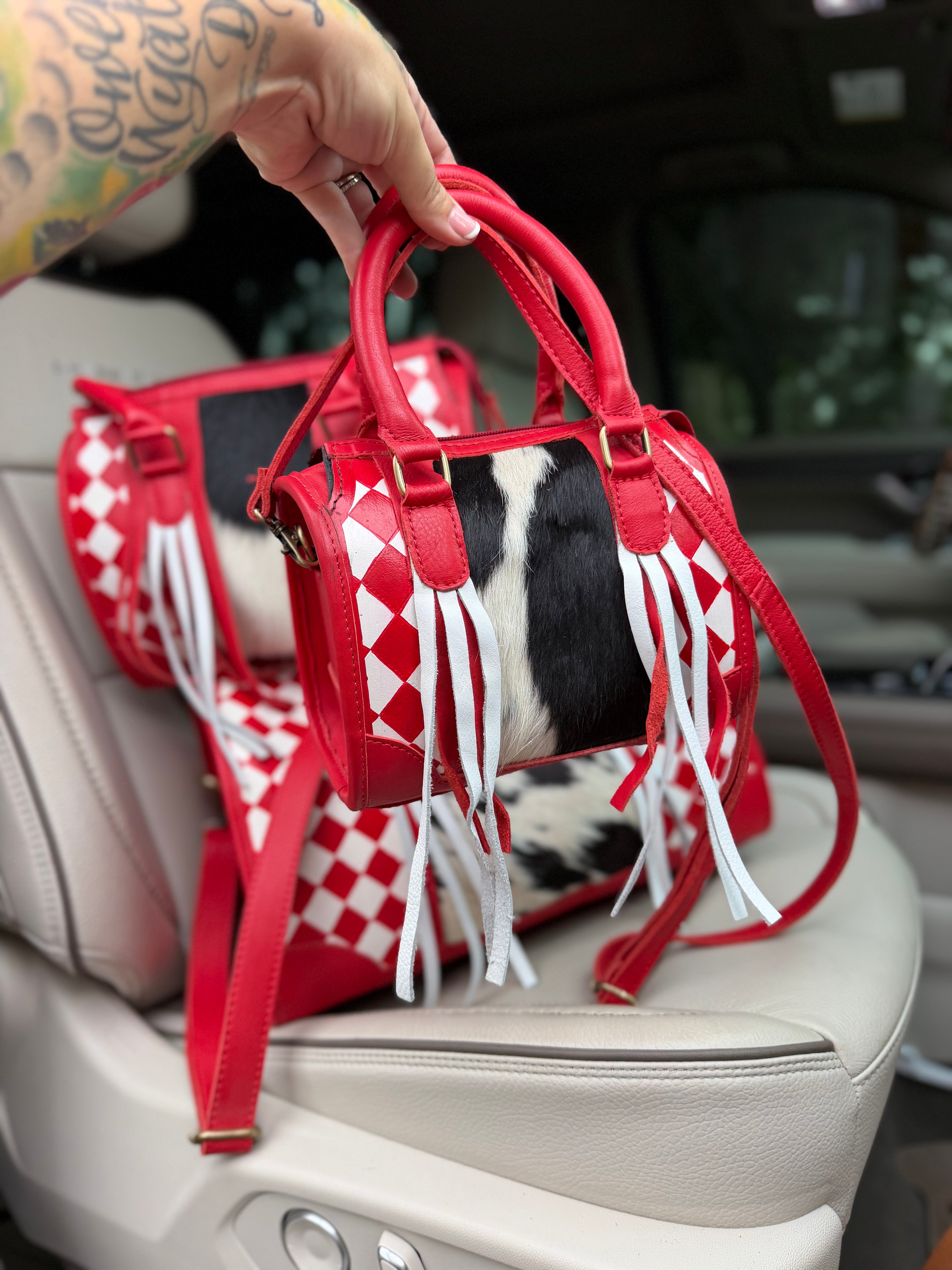 Red/white checker tooled leather speedy (mini)