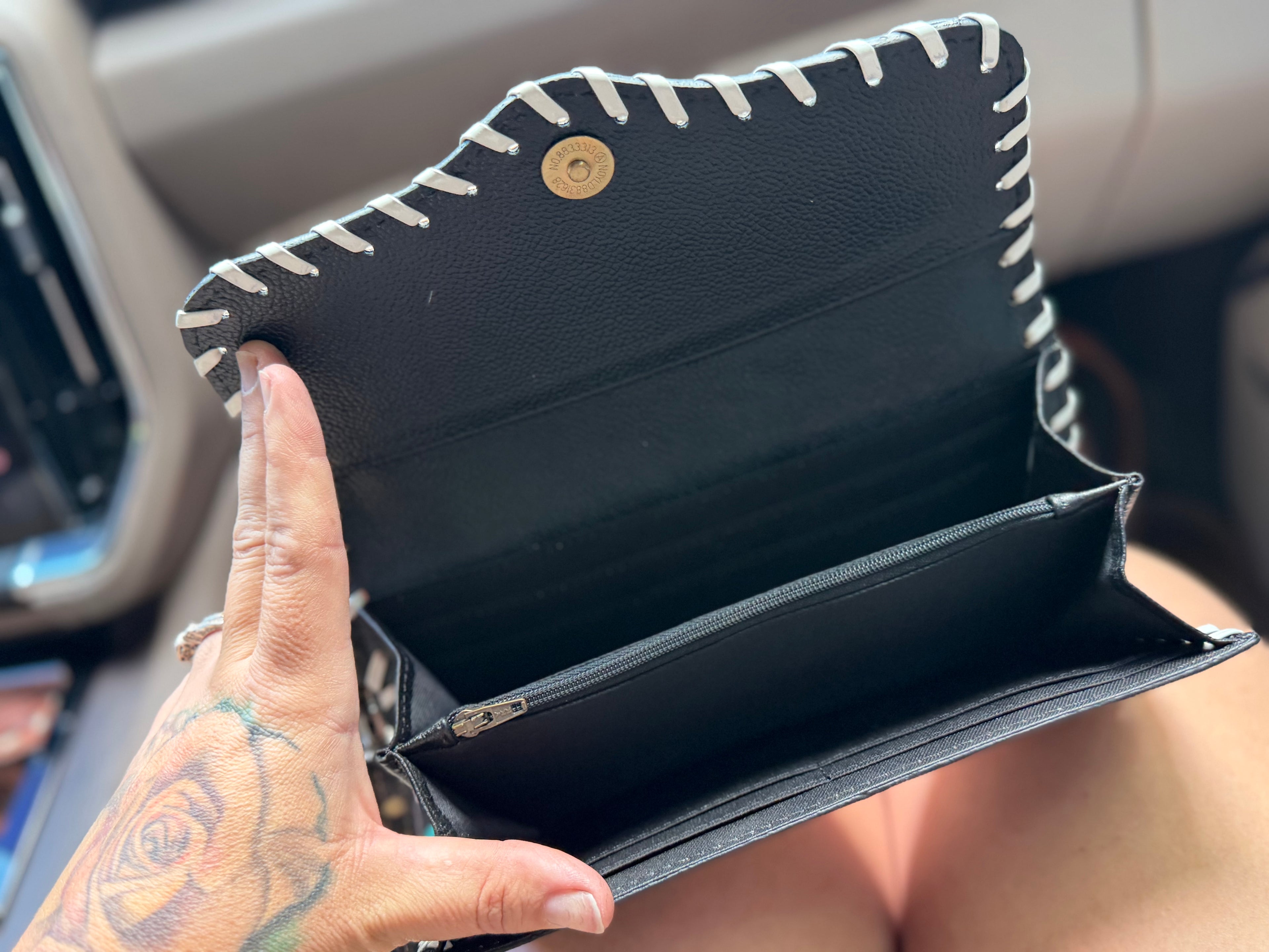 Tooled leather black wallet