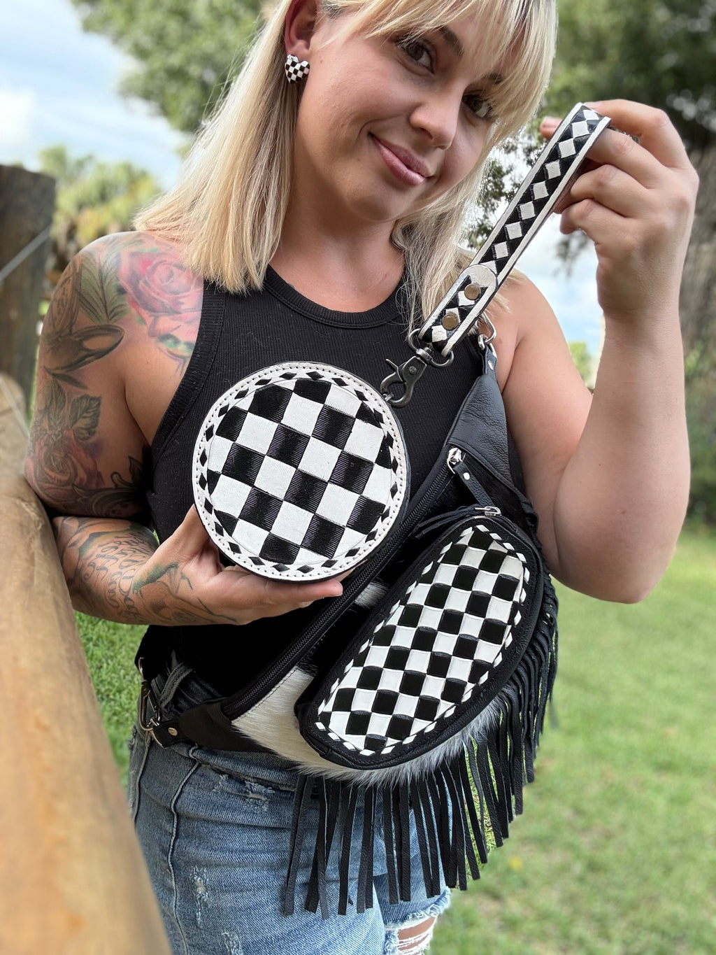 Checker Round wristlet