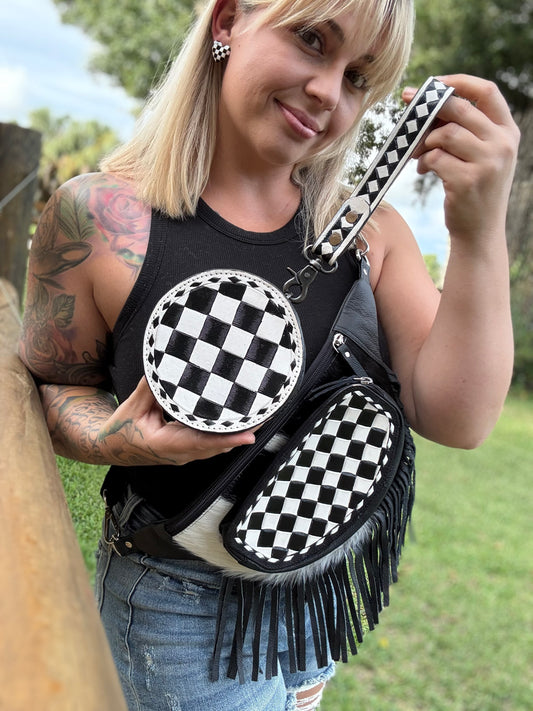 Checker Round wristlet