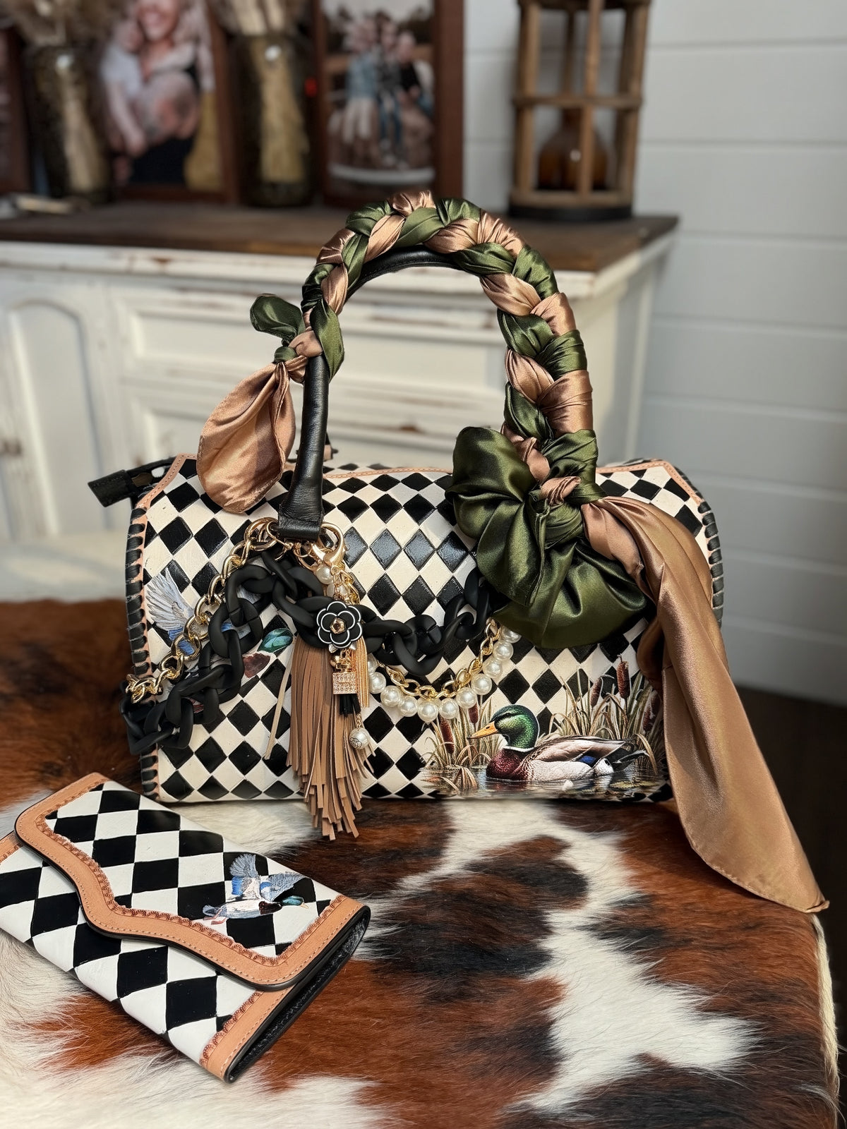 MALLARD SET -Checker bag and wallet- tooled leather duffle speedy (L)