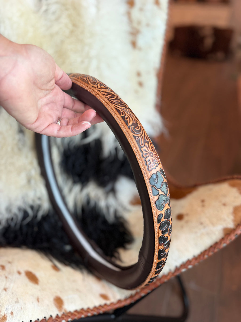 16 “ tooled leather steering wheel cover - read description before purchase