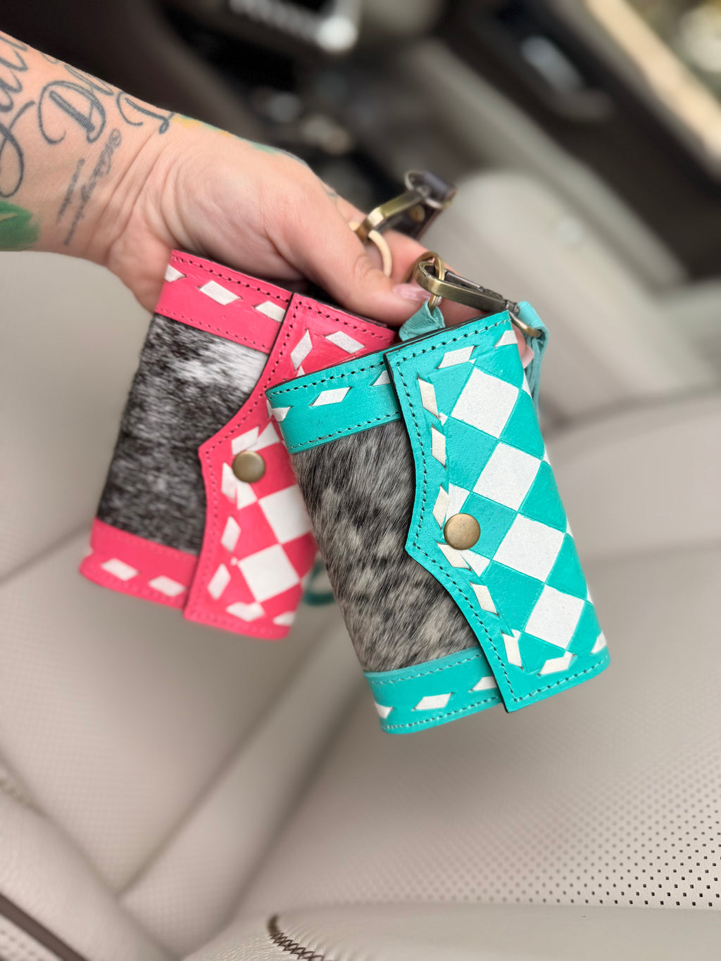 Checker print / cowhide card holder