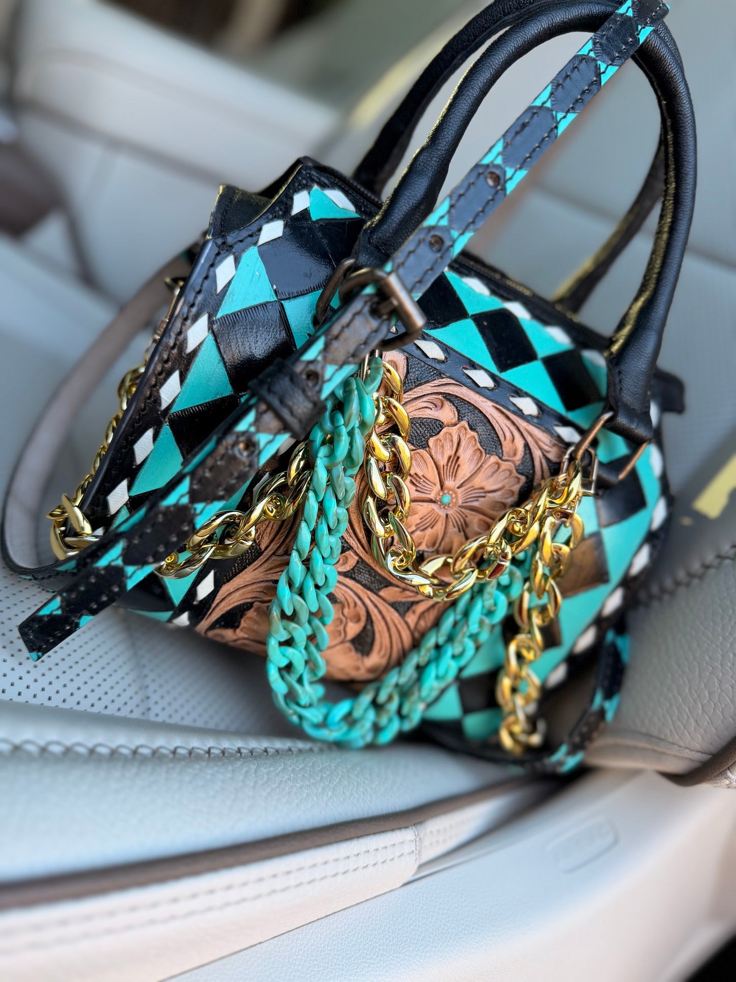 “Temptress in Turquoise" - checker tooled leather speedy (mini)