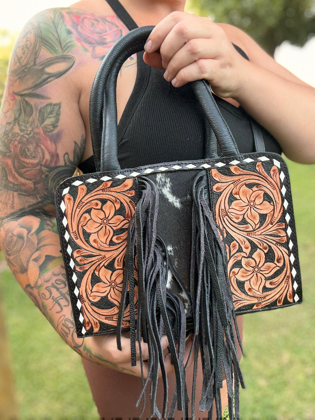 TOOLED leather cowhide purse