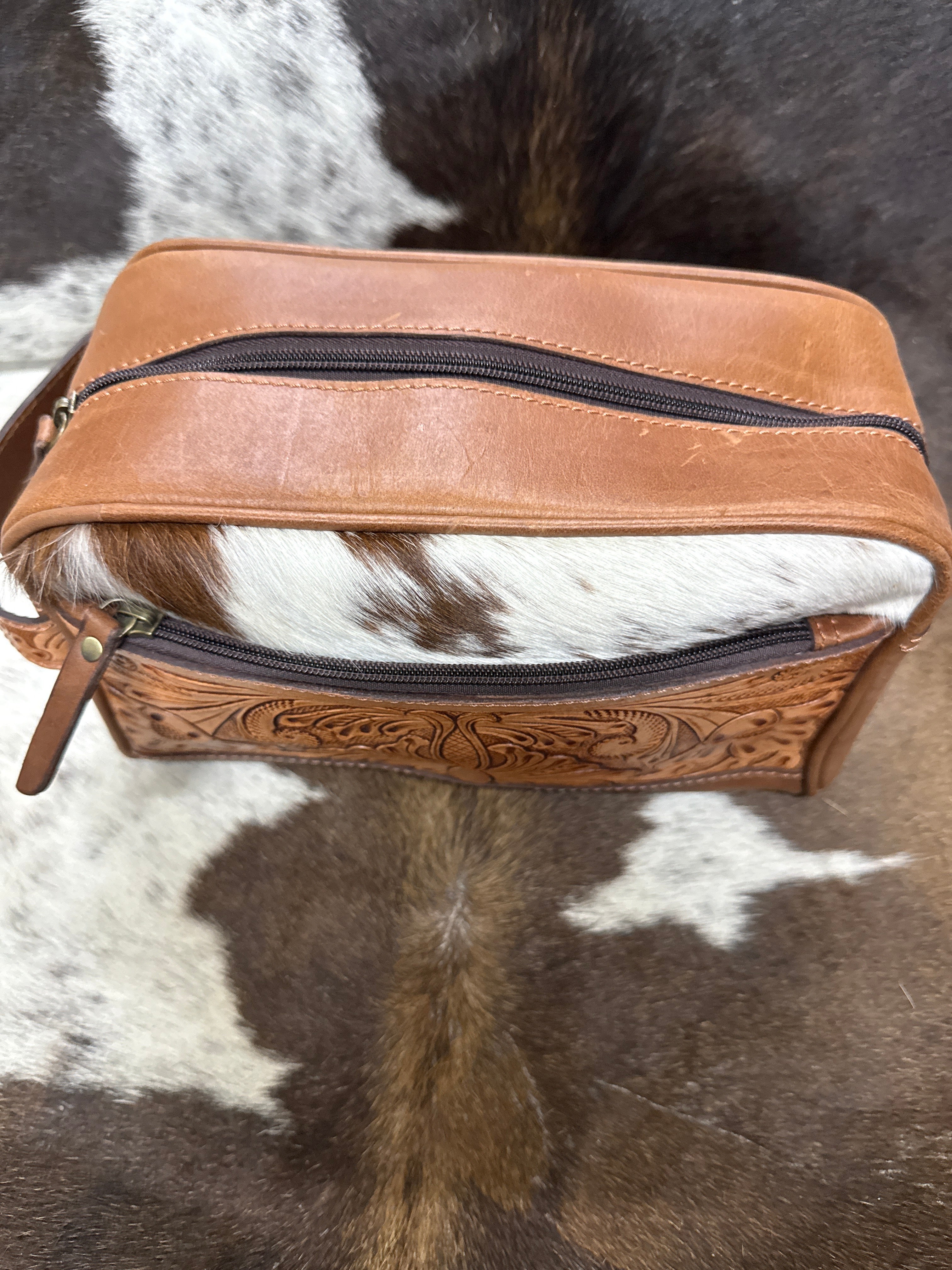 Tooled Leather Makeup Bag