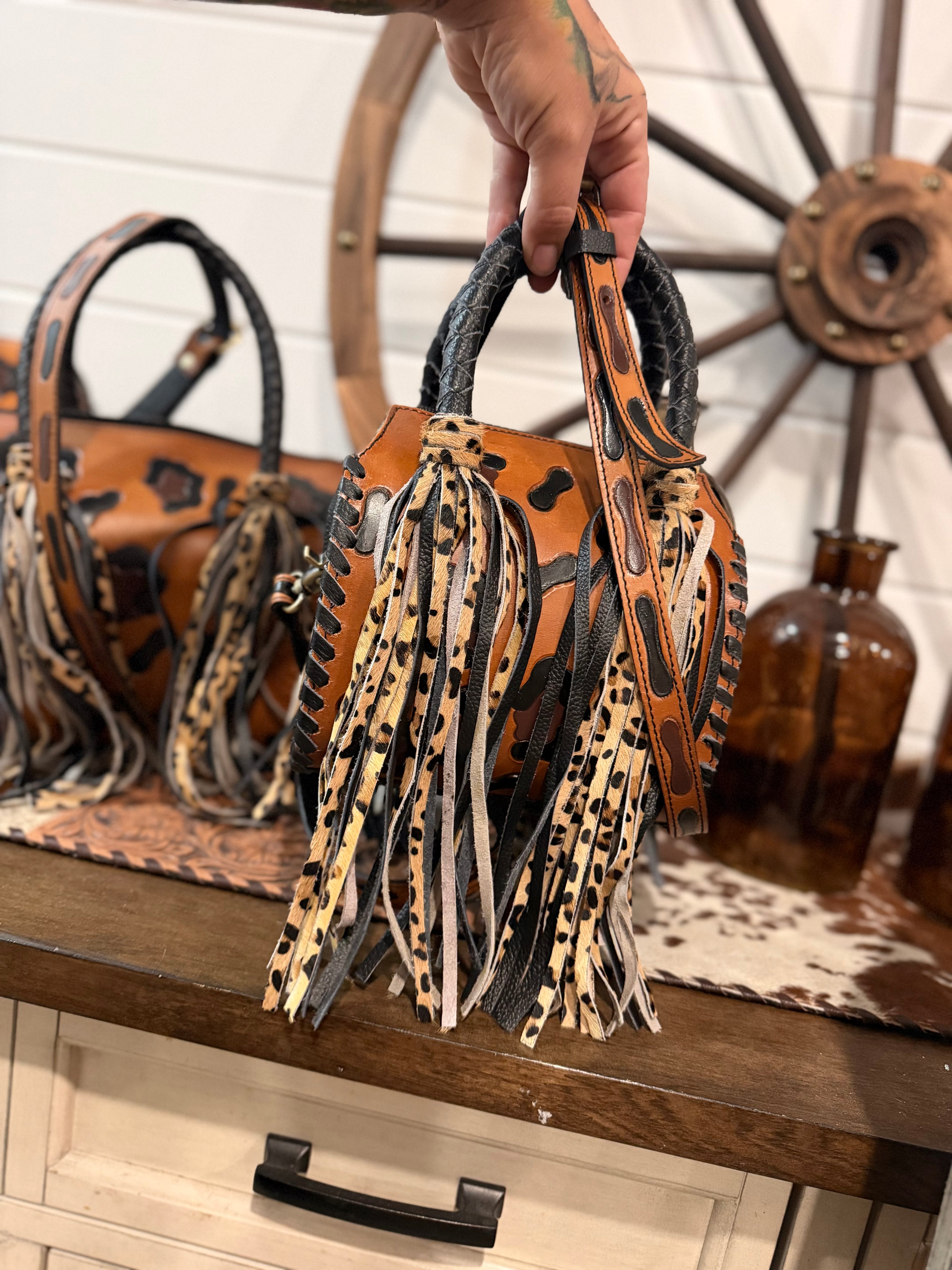 Fringe cheetah tooled leather speedy (mini)