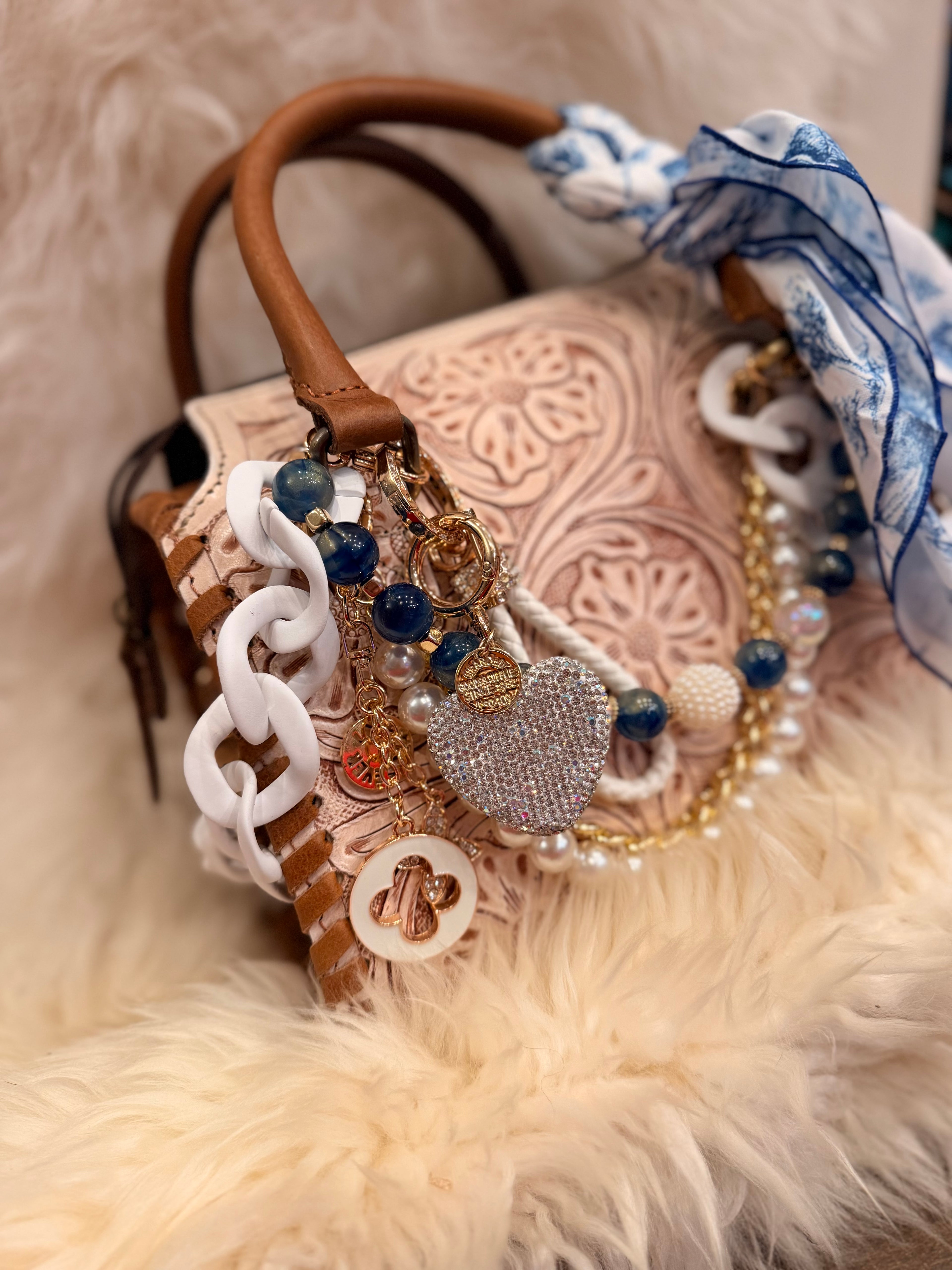 “The Frontier Socialite”- white/cream tooled leather speedy (M)