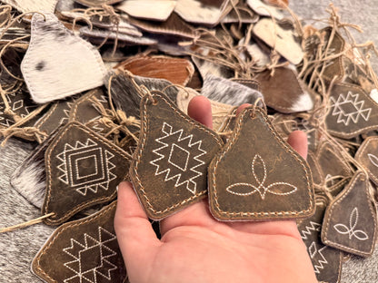 Western stitched, leather and cowhide ornament Western stitched, leather and cowhide ornament 3”