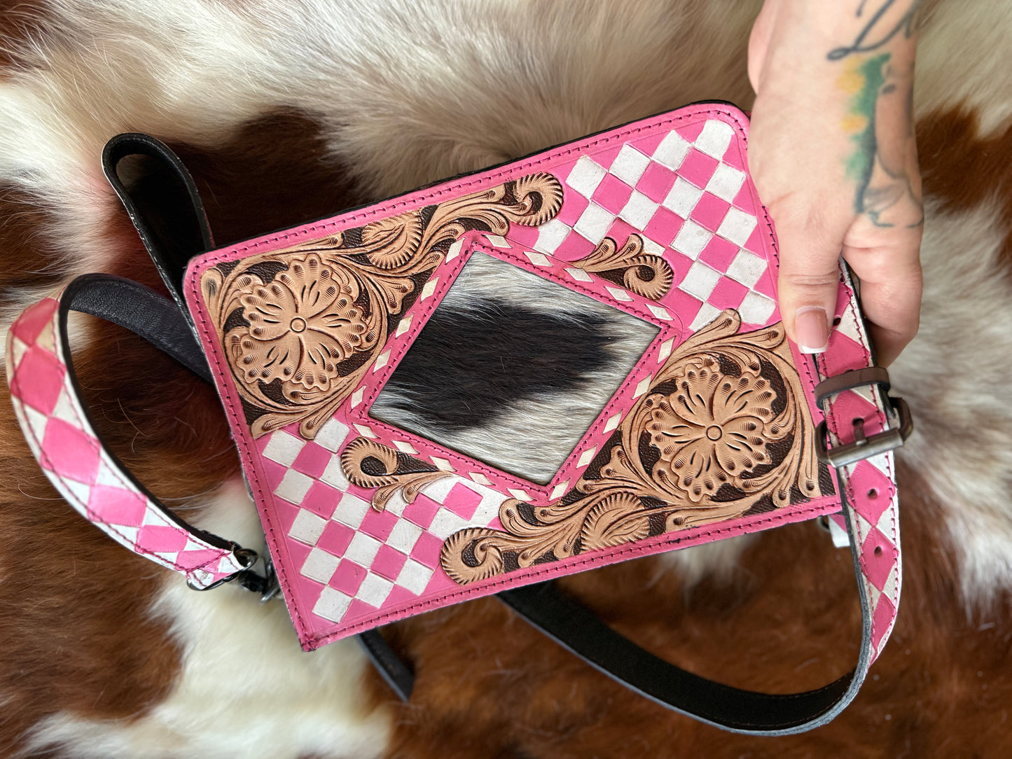 Pink checker Crossbody bag