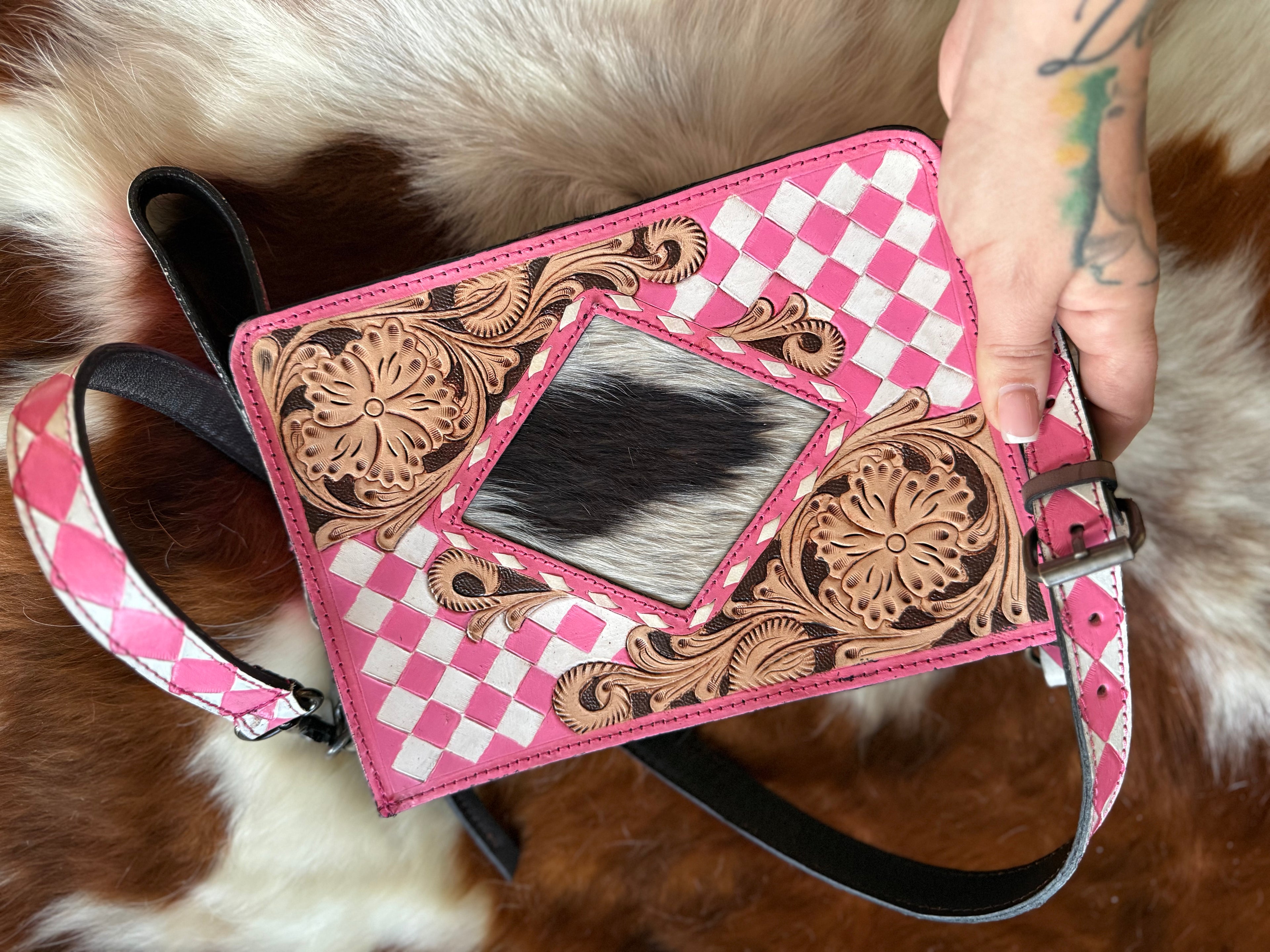Pink checker Crossbody bag