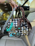 “Checkered & Cheetah” black/white checker and cheetah tooled leather speedy (L) by the Painted Porches