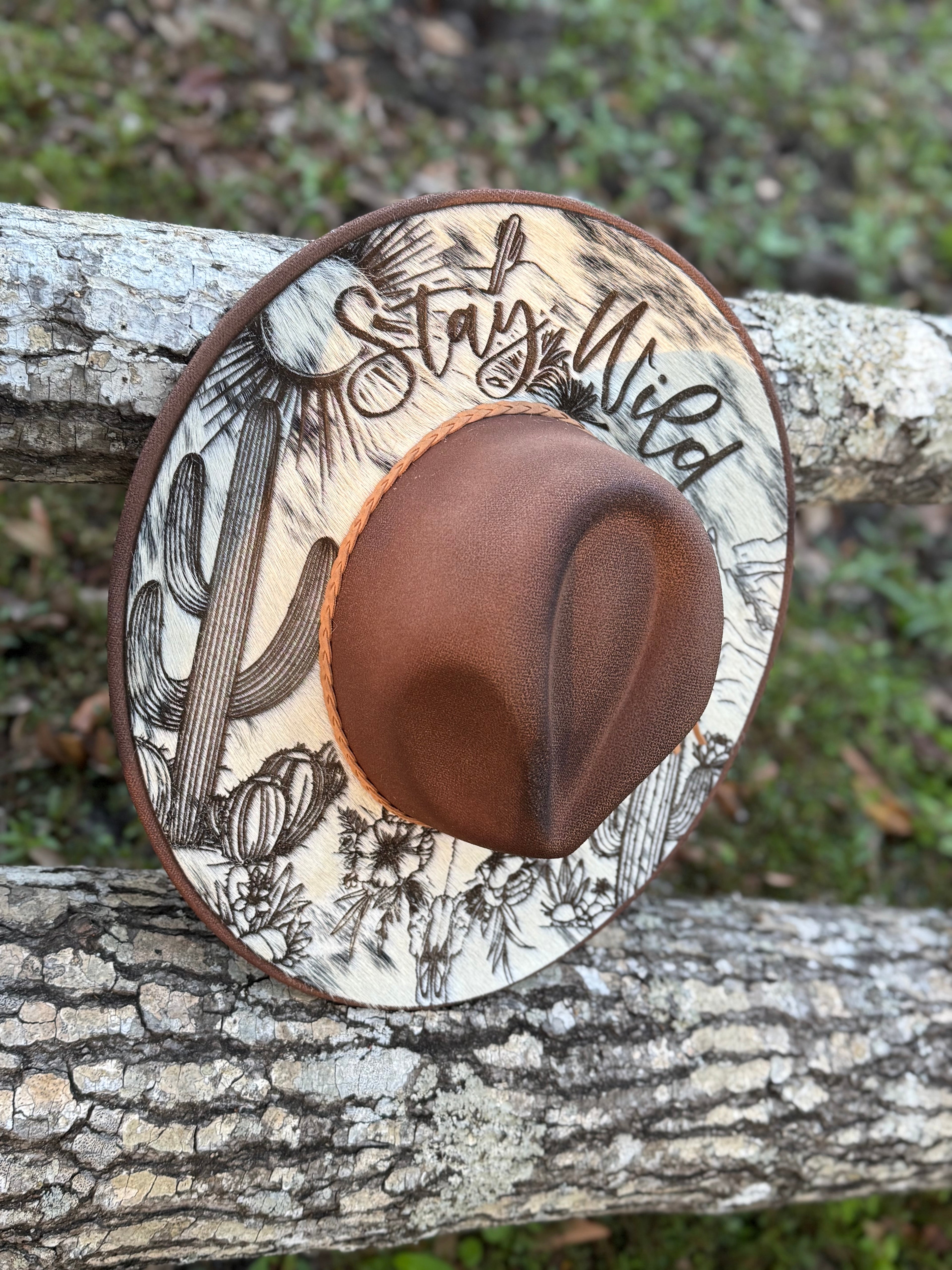 Engraved cowhide hat - stay wild