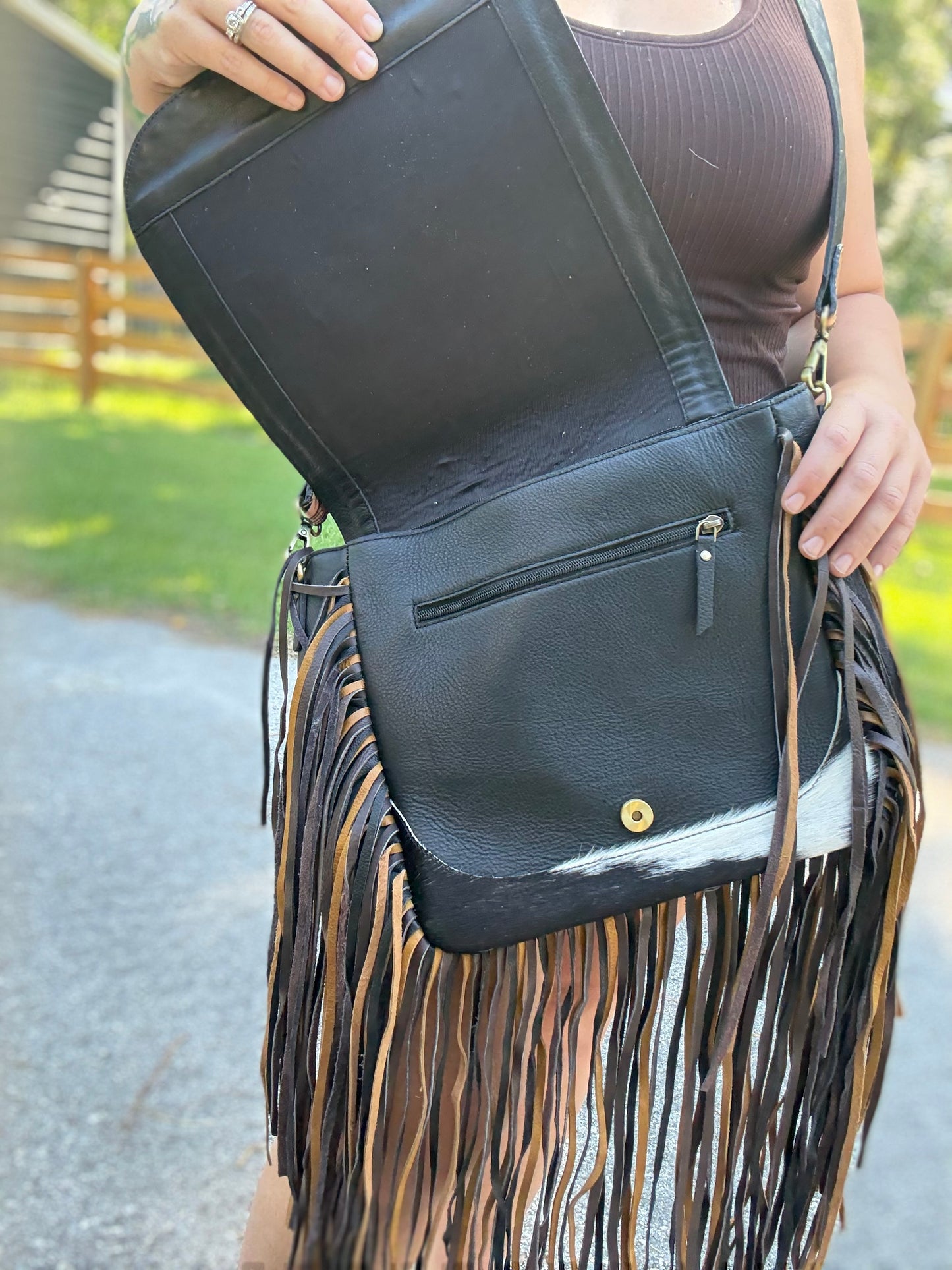 Tooled fringe cross body comes with free wallet and card holder