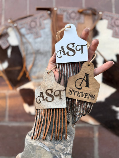 cowhide personalized ornaments with fringe