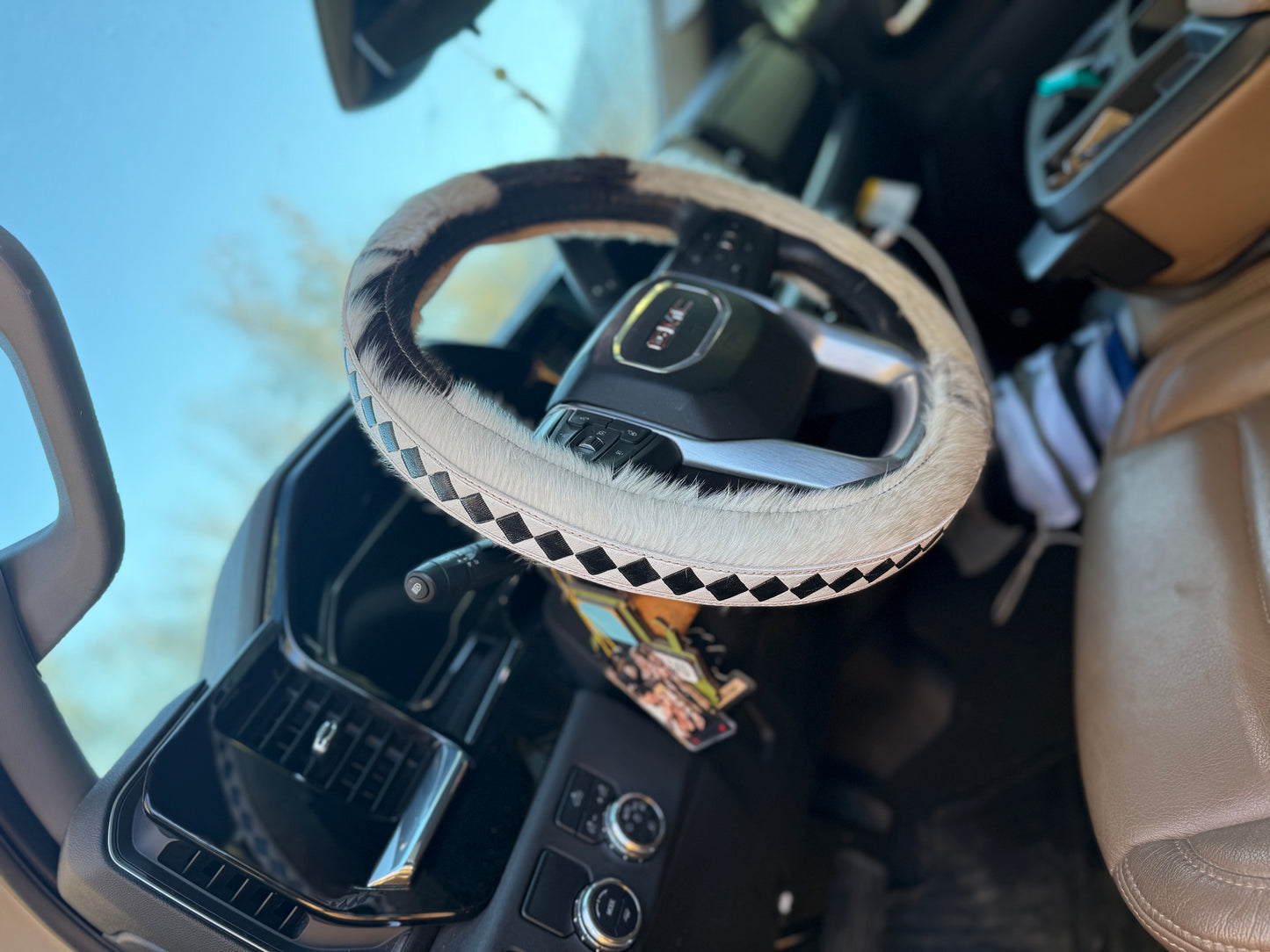 16 “ tooled leather cowhide steering wheel cover -read description before purchase