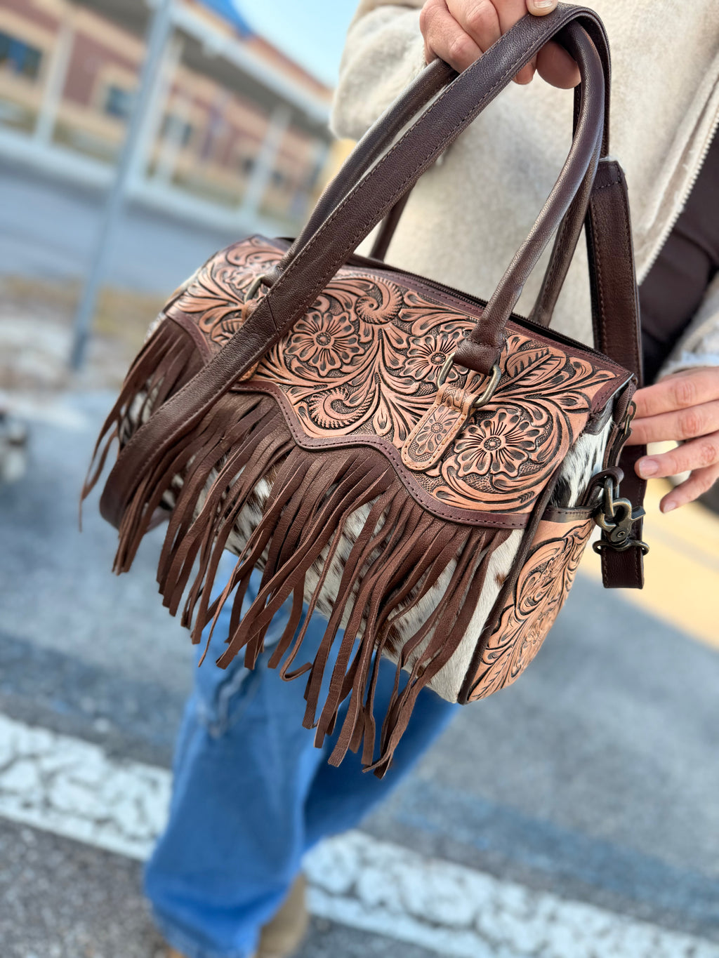 The “Maybelle” tooled fringe speedy bag - by the Painted Porches