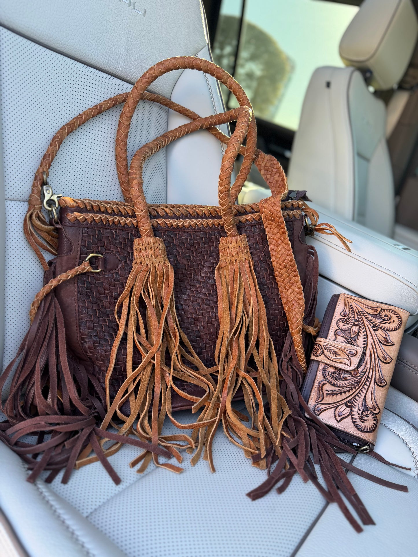 Braided fringed purse set