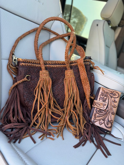 Braided fringed purse set