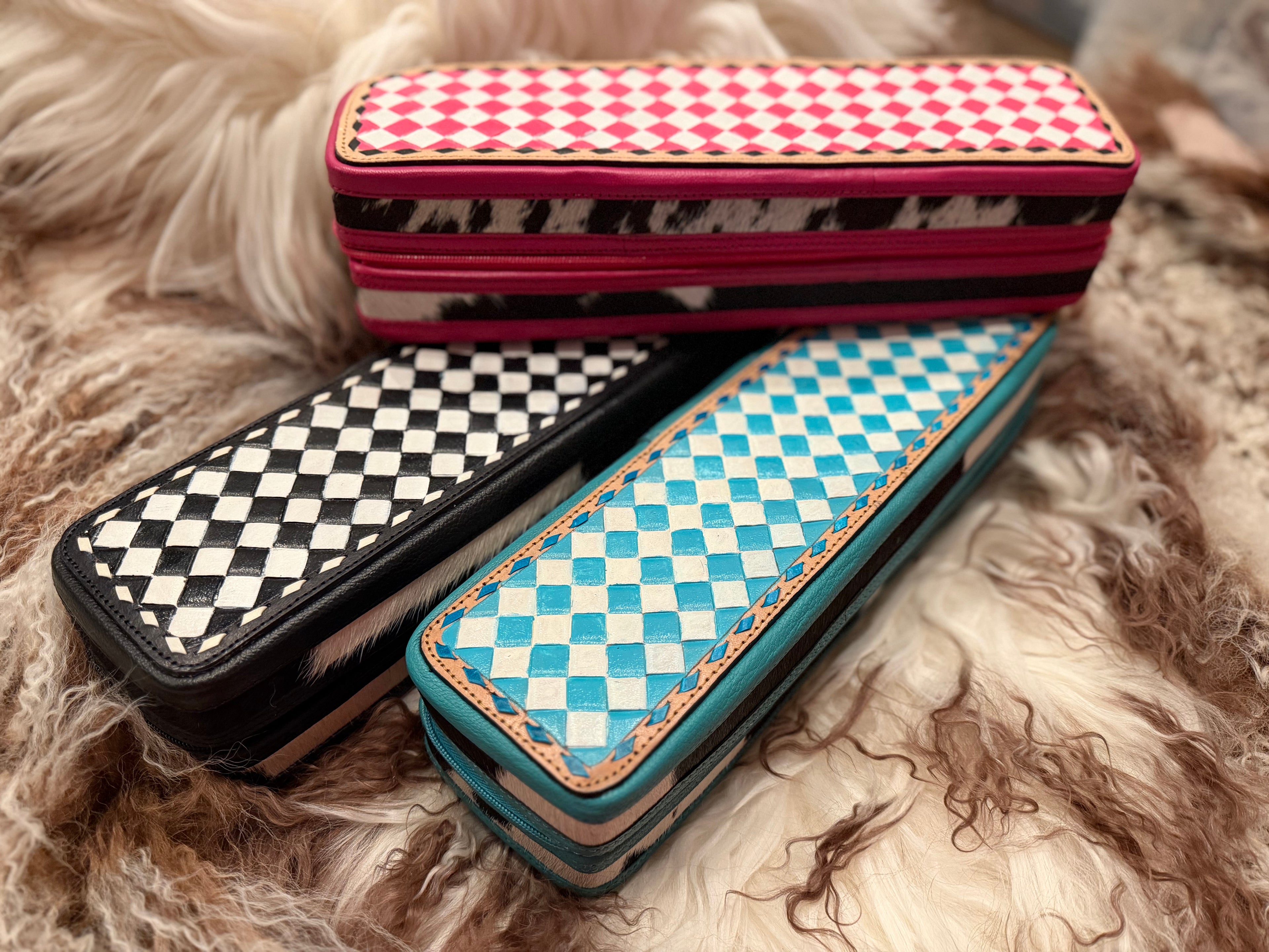 Checker tooled leather hot case