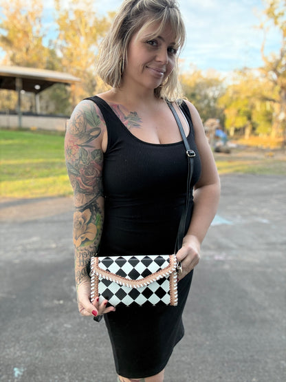 Checker print cross body