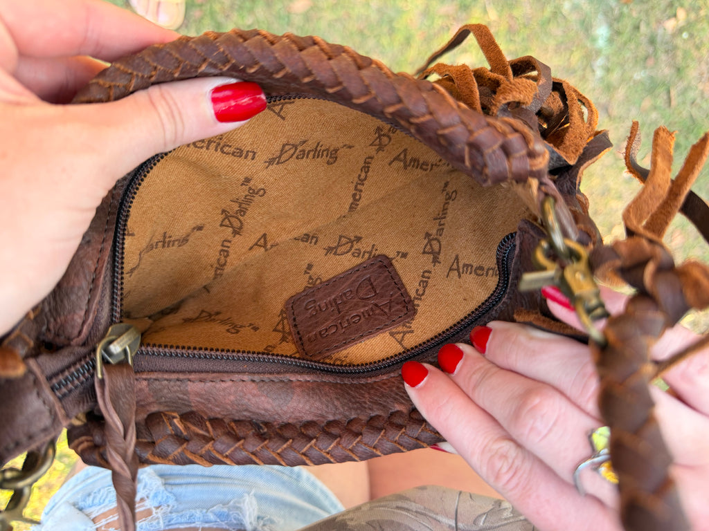 Small brown Crossbody purse with fringe