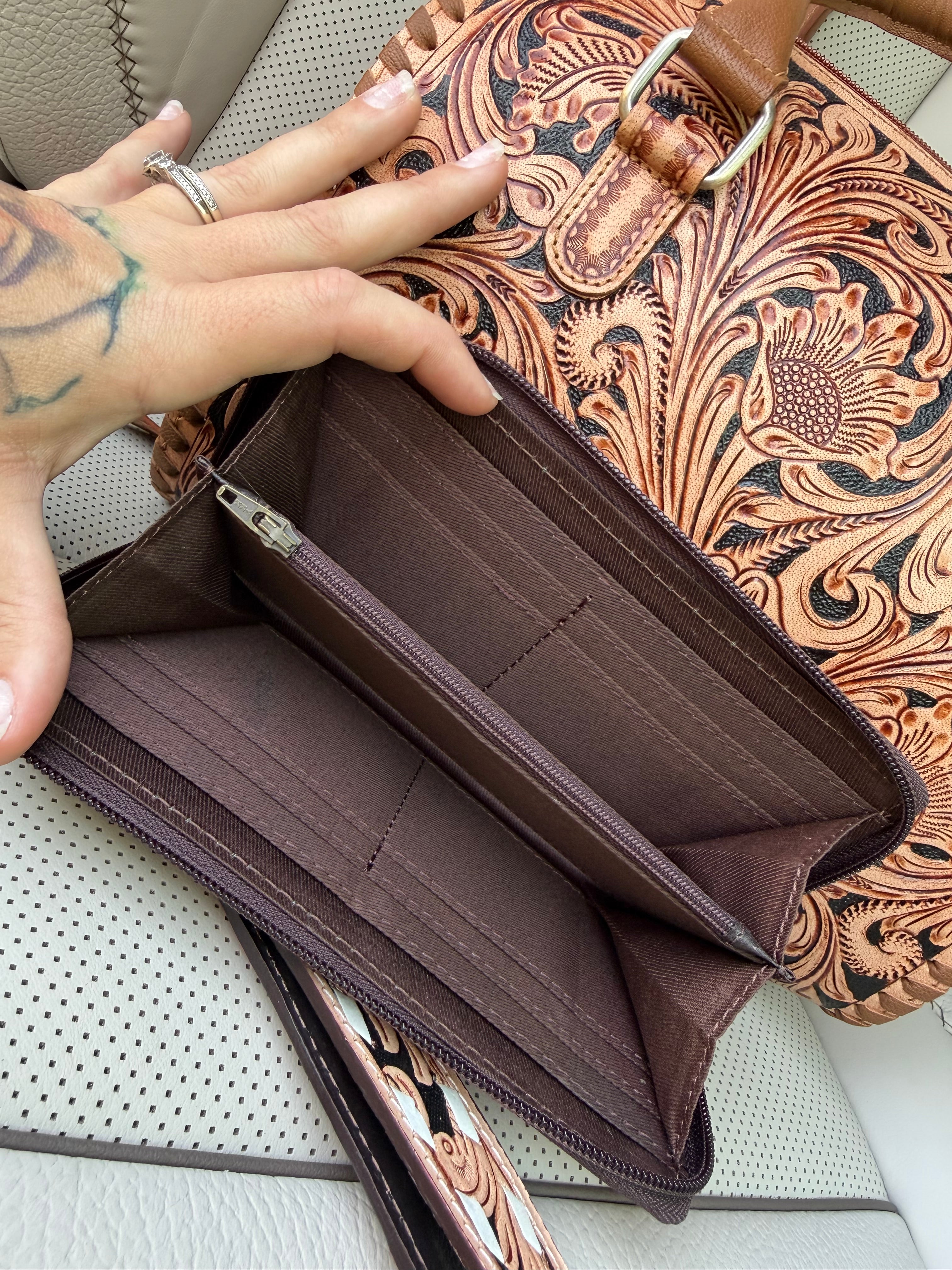 Tooled leather speedy and "Josie" clutch set (M)