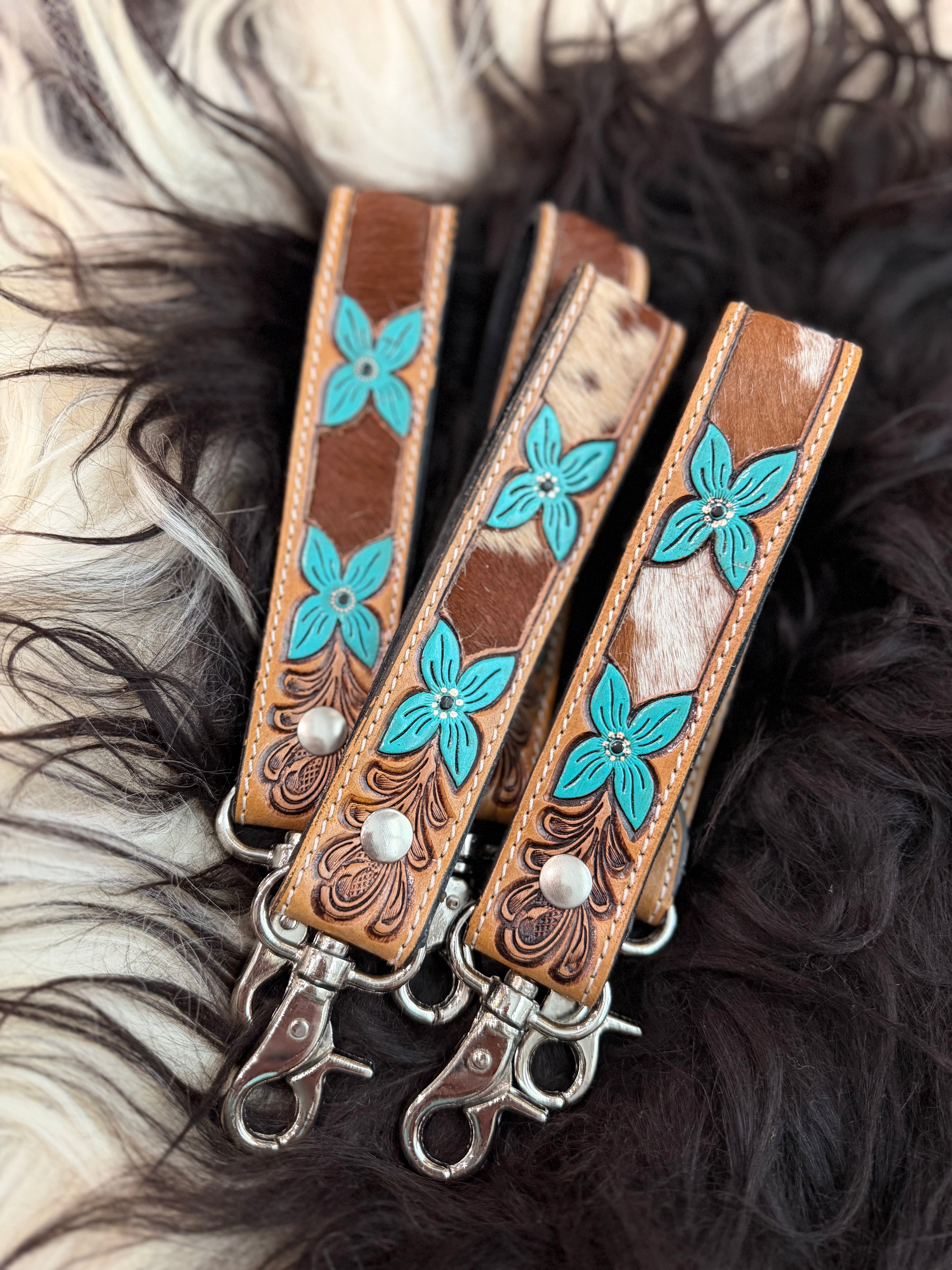 Tooled leather 7.5” wristlet