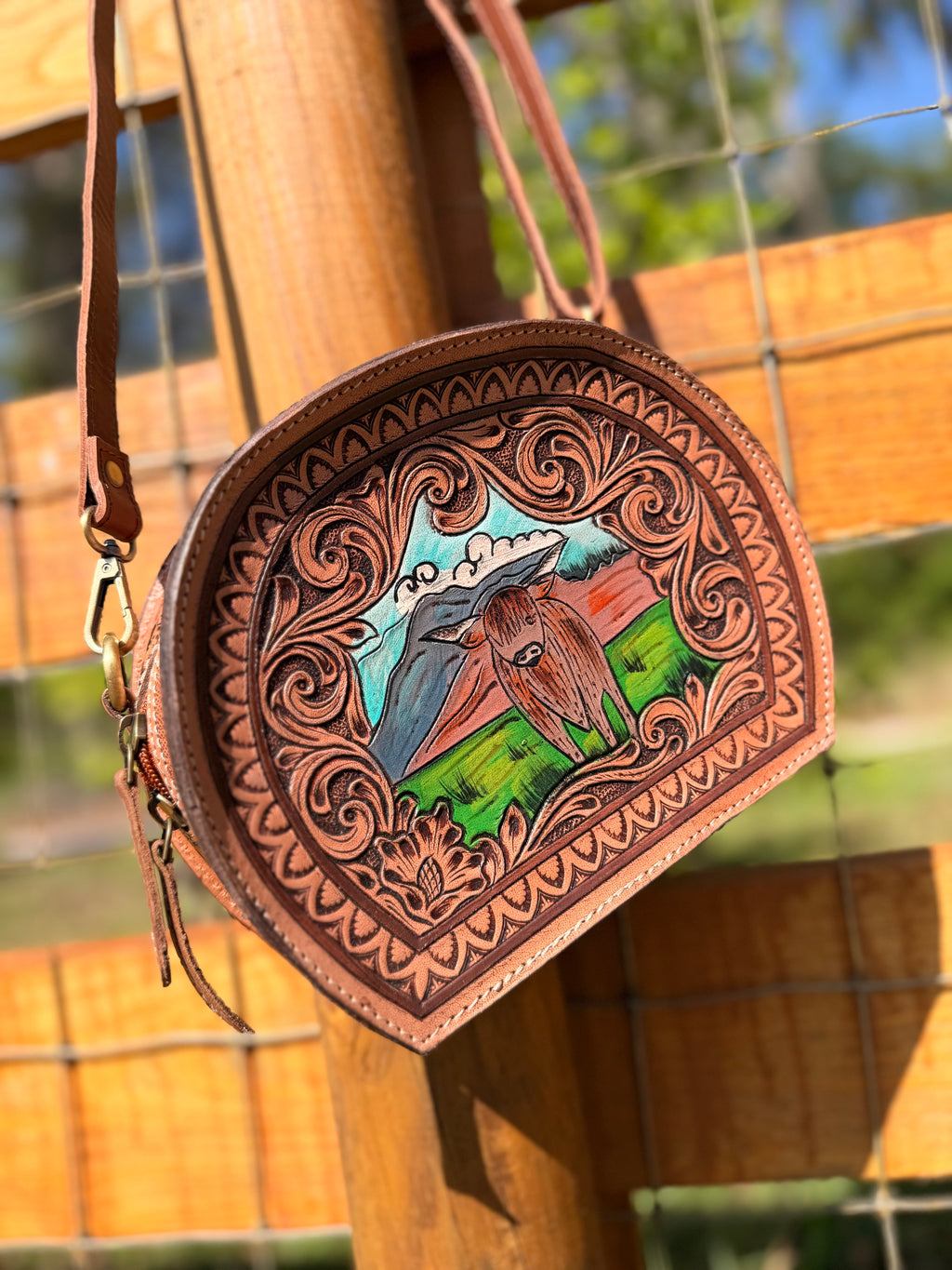 Highland crossbody tooled leather bag