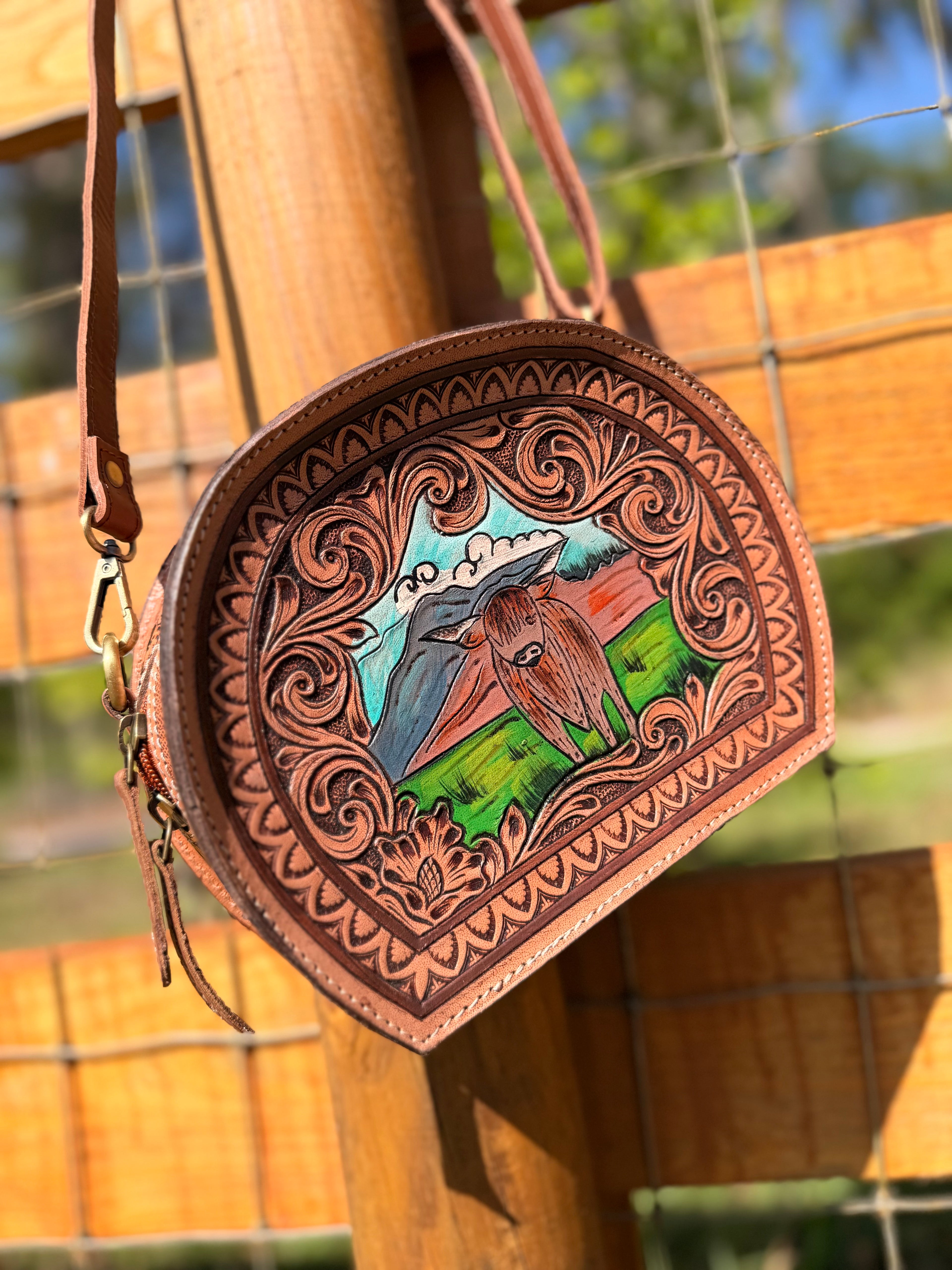 Highland crossbody tooled leather bag