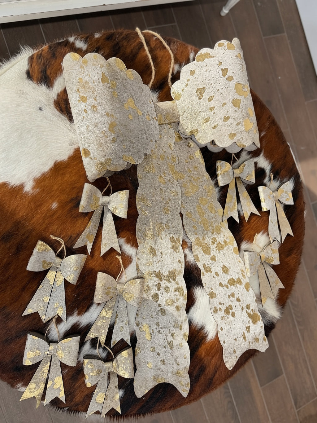 MASSIVE 40" cowhide bow for tree topper - GOLD acid wash (read description fully)