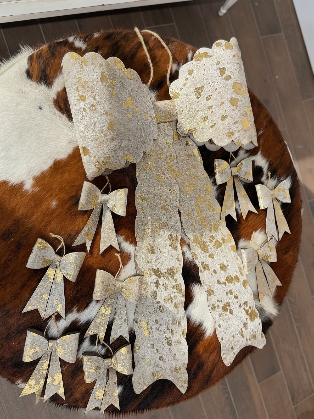 MASSIVE 40" cowhide bow for tree topper - GOLD acid wash (read description fully)