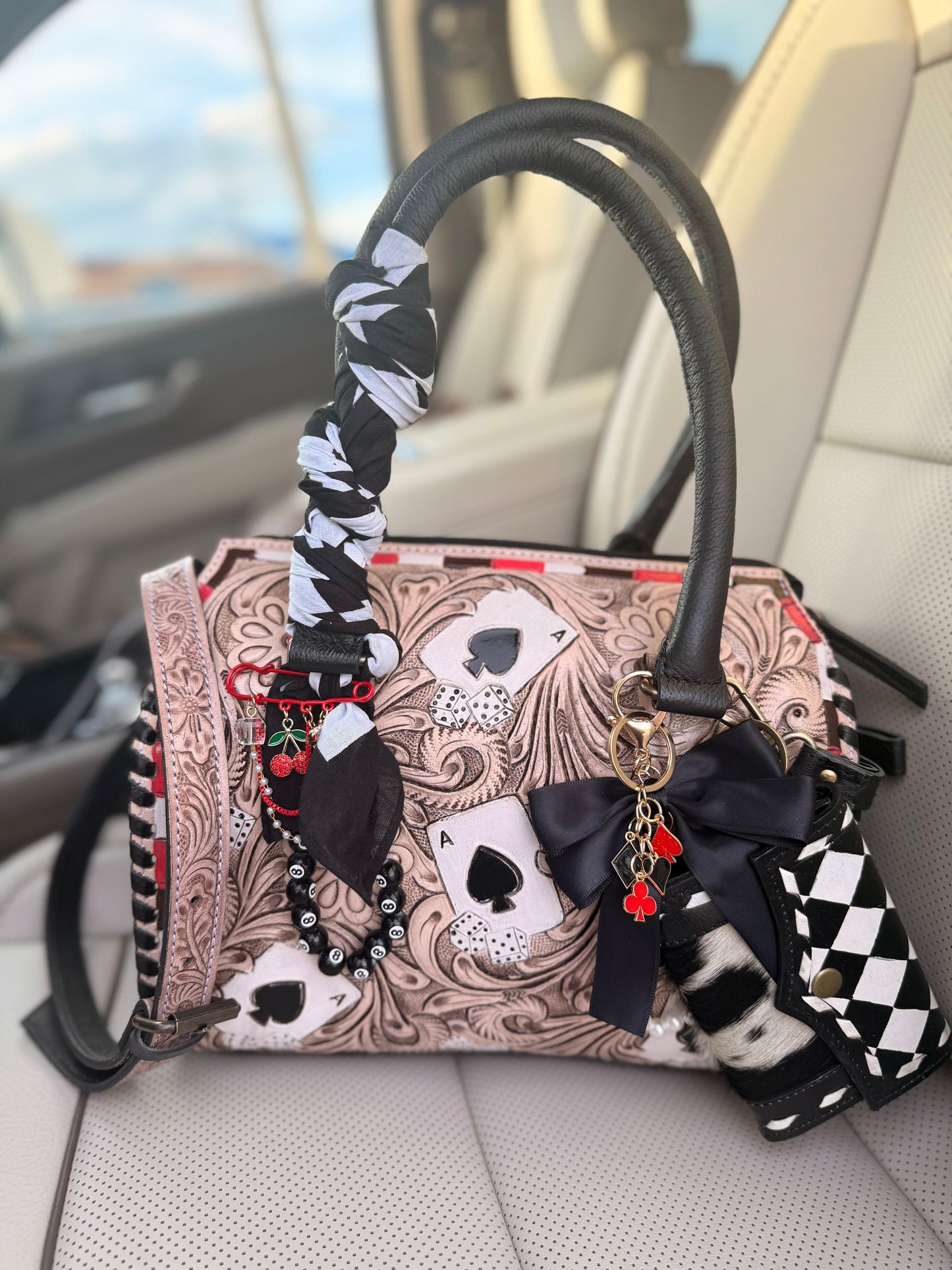 "Blackjack Widow" - checker speedy tote /hand painted red accents