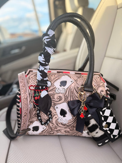"Blackjack Widow" - checker speedy tote /hand painted red accents