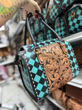 Teal/black checker tooled leather speedy bag (L) exclusive
