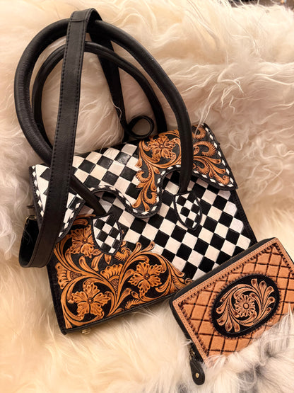 Checker tote and wallet combo! 13”x9”