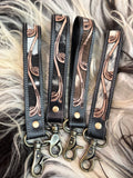 Tooled leather 7.5” wristlet