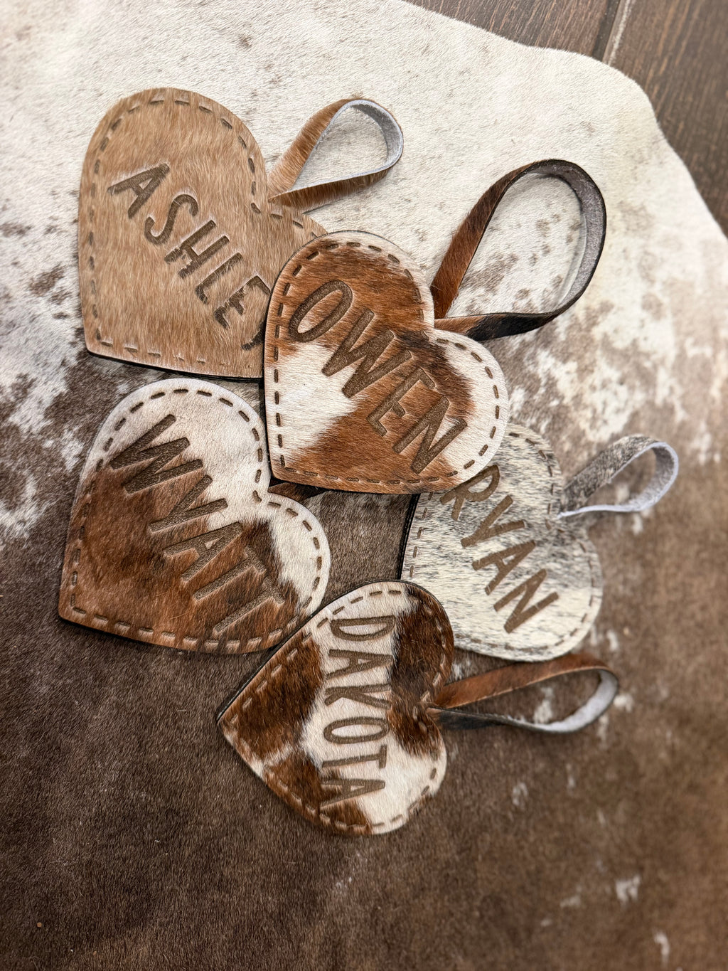 Large cowhide heart ornament - free engraving