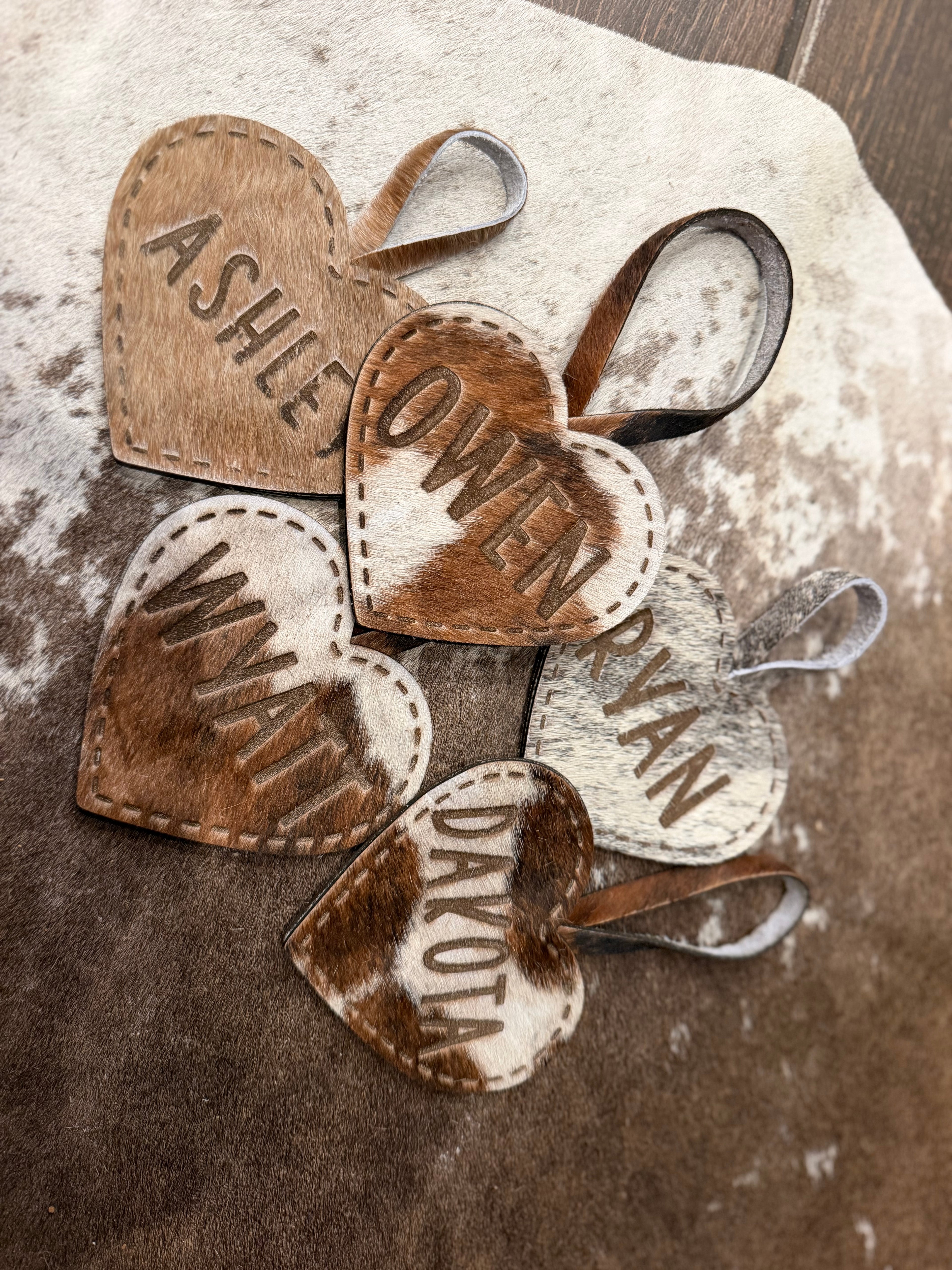 Large cowhide heart ornament - free engraving