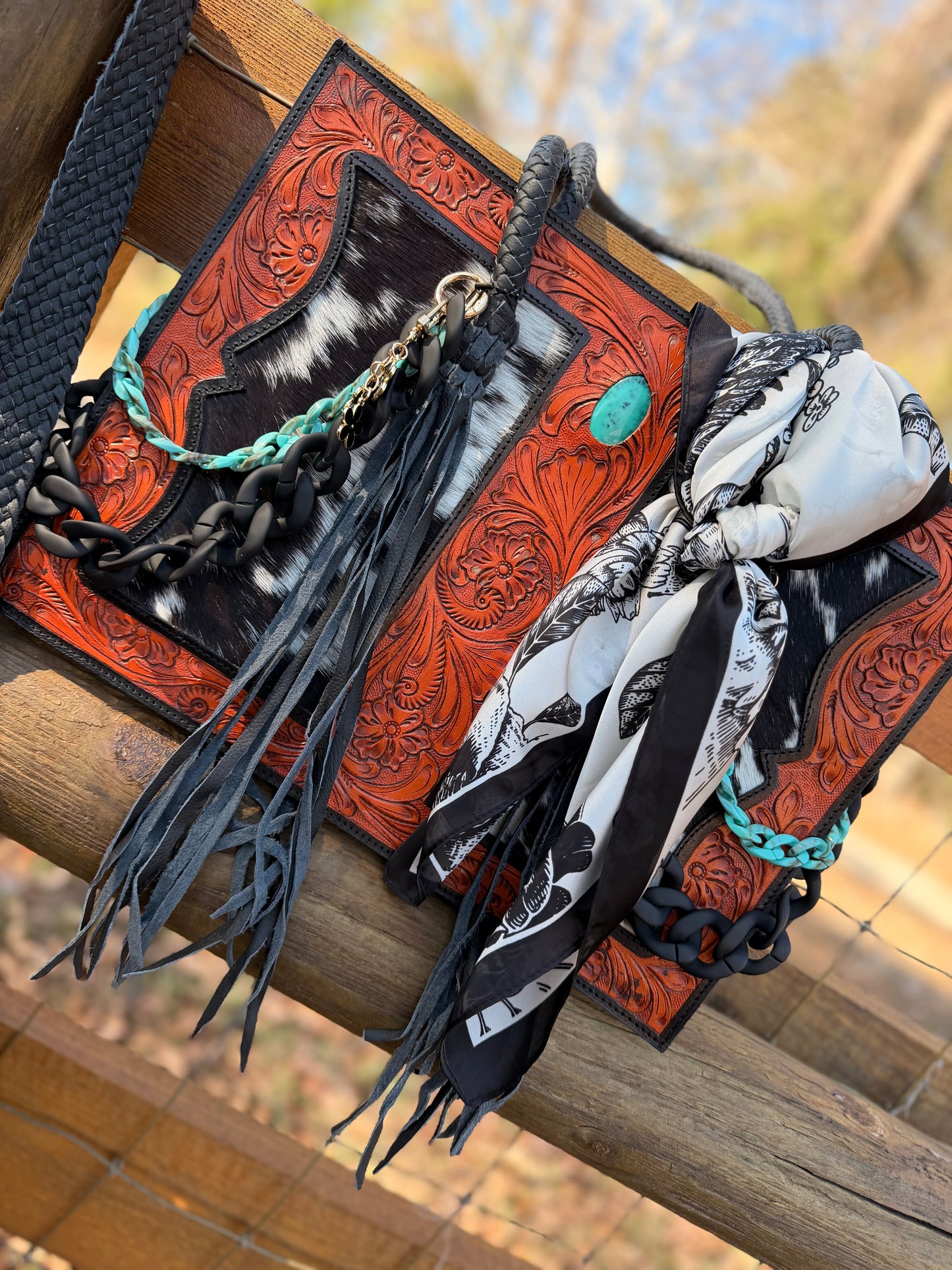 "Black Mesa Belle" - classy/tooled leather tote