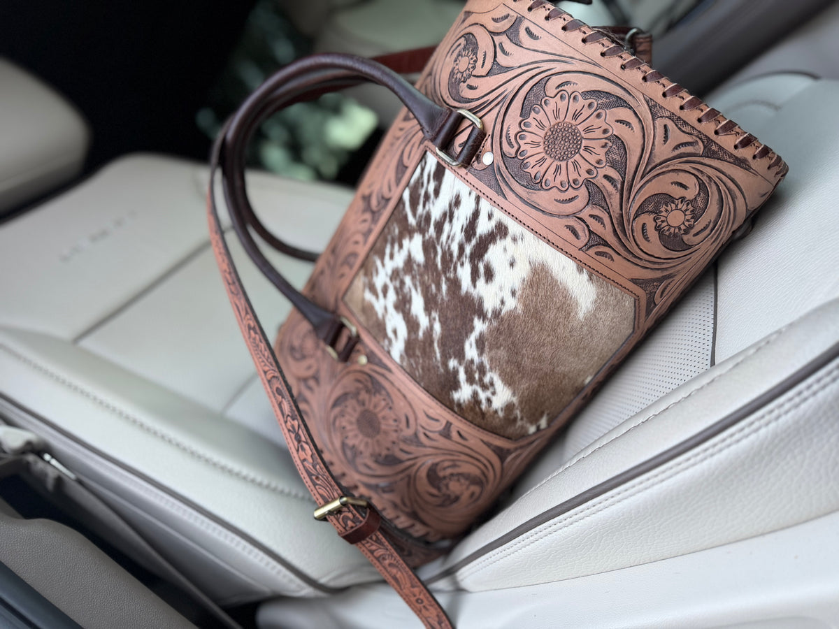 Cowhide tooled leather speedy duffle (L)