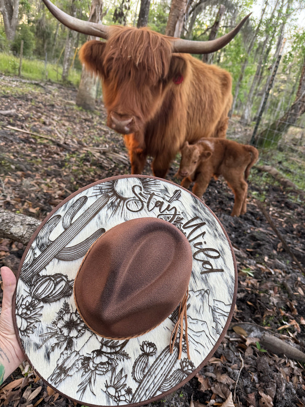 Engraved cowhide hat - stay wild