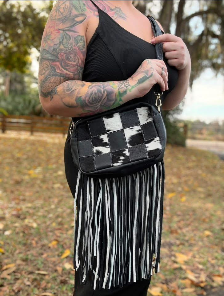 Fringe leather crossbody