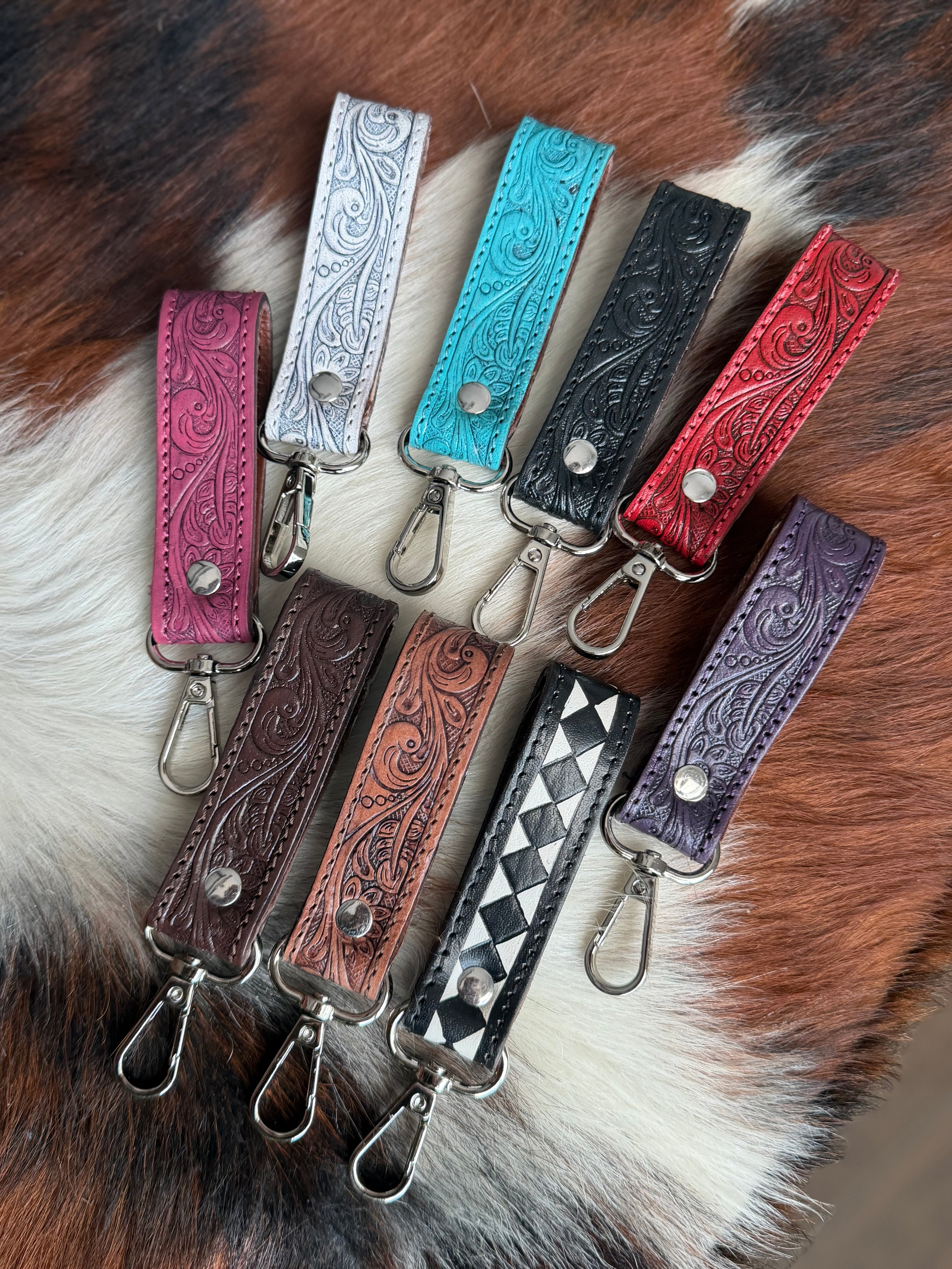 5.25” tooled leather keychains