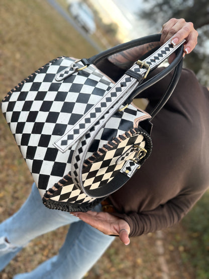 Checker tooled leather speedy (L)