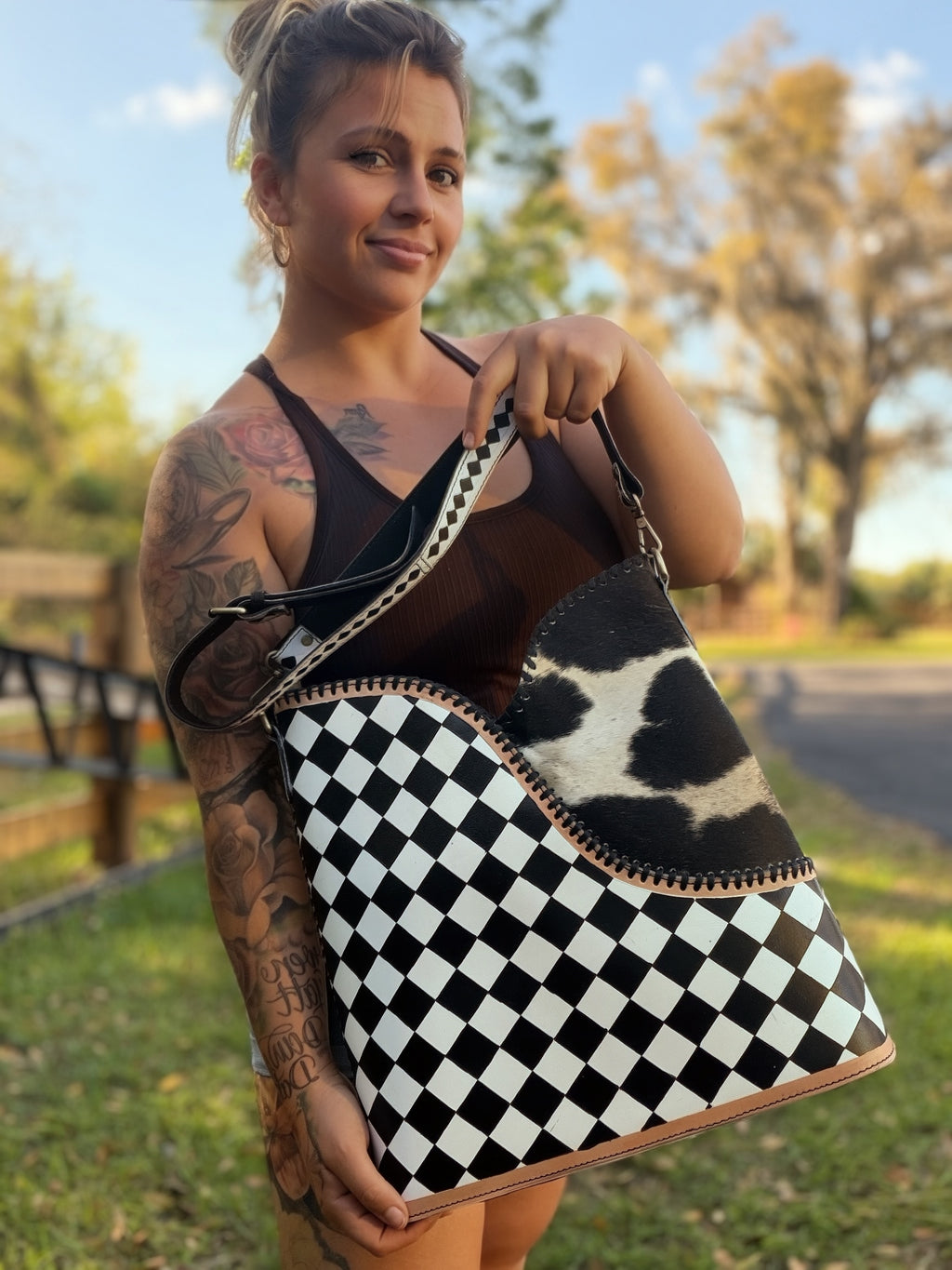 Checker tooled tote