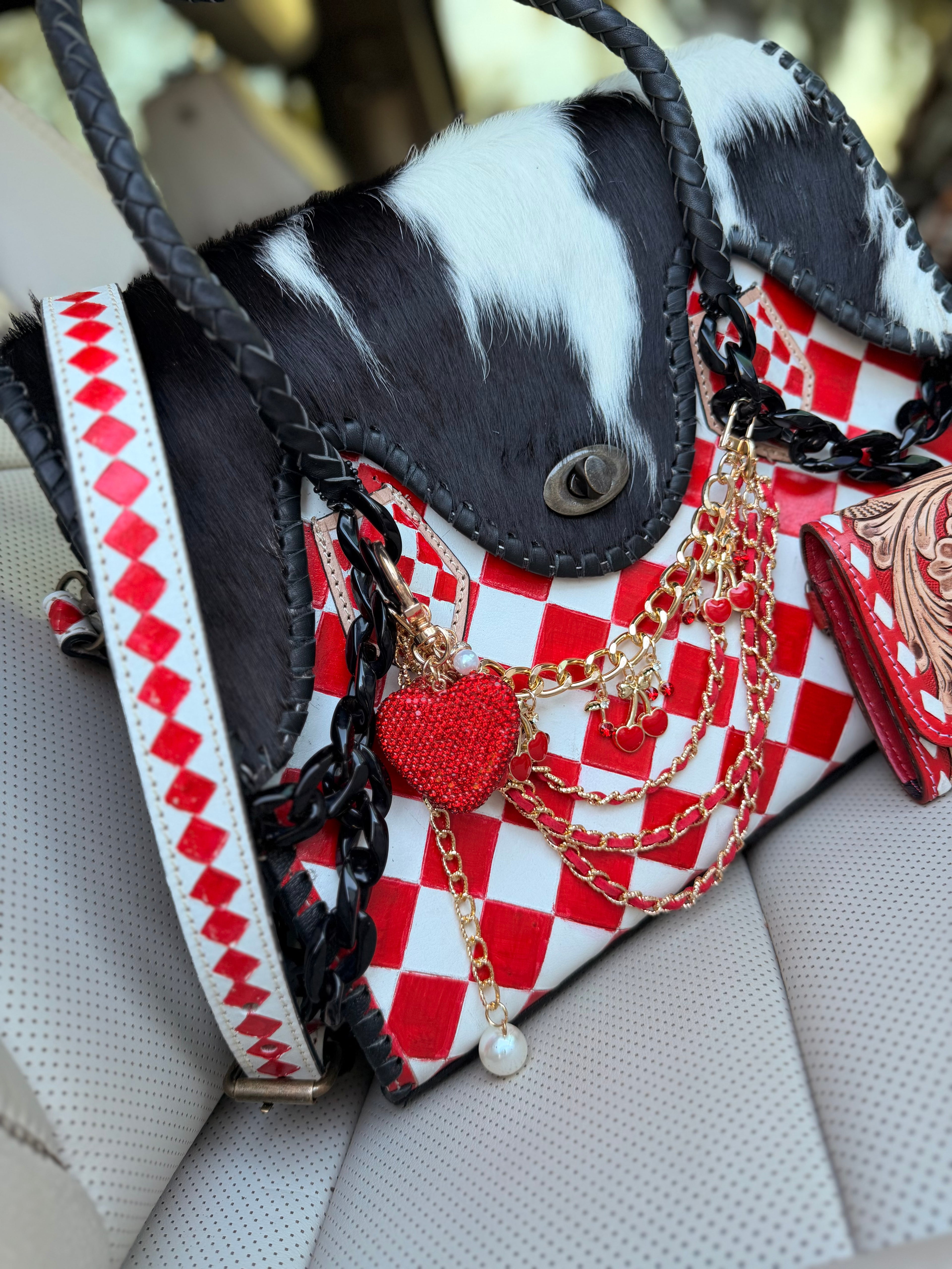 “Candy Cowgirl” - white/red checker tote