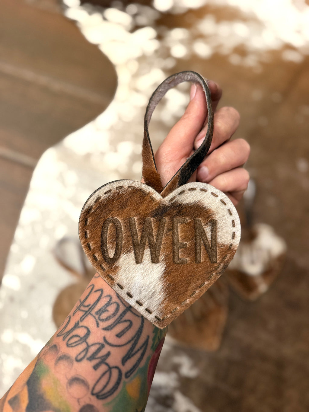 Large cowhide heart ornament - free engraving