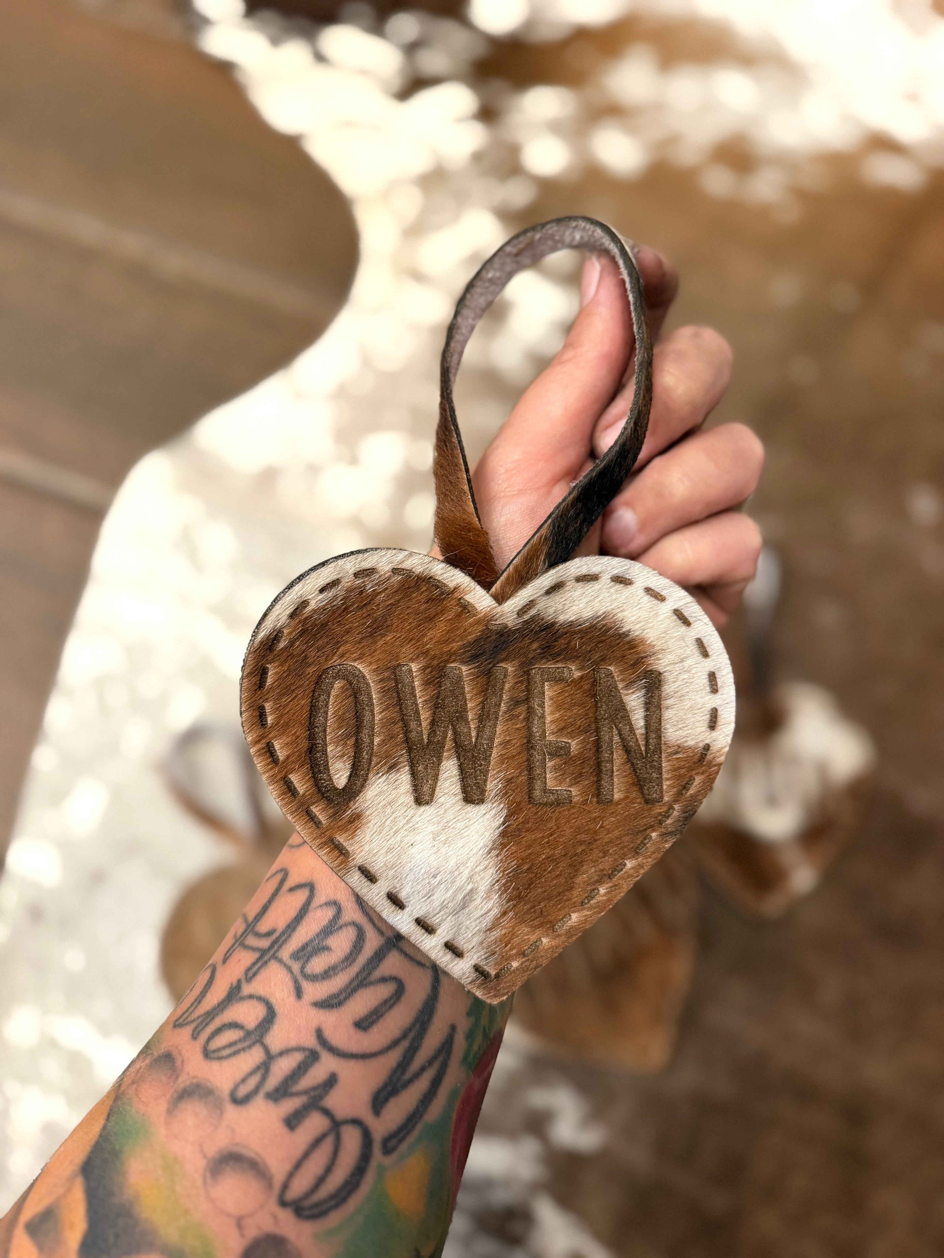 Large cowhide heart ornament - free engraving