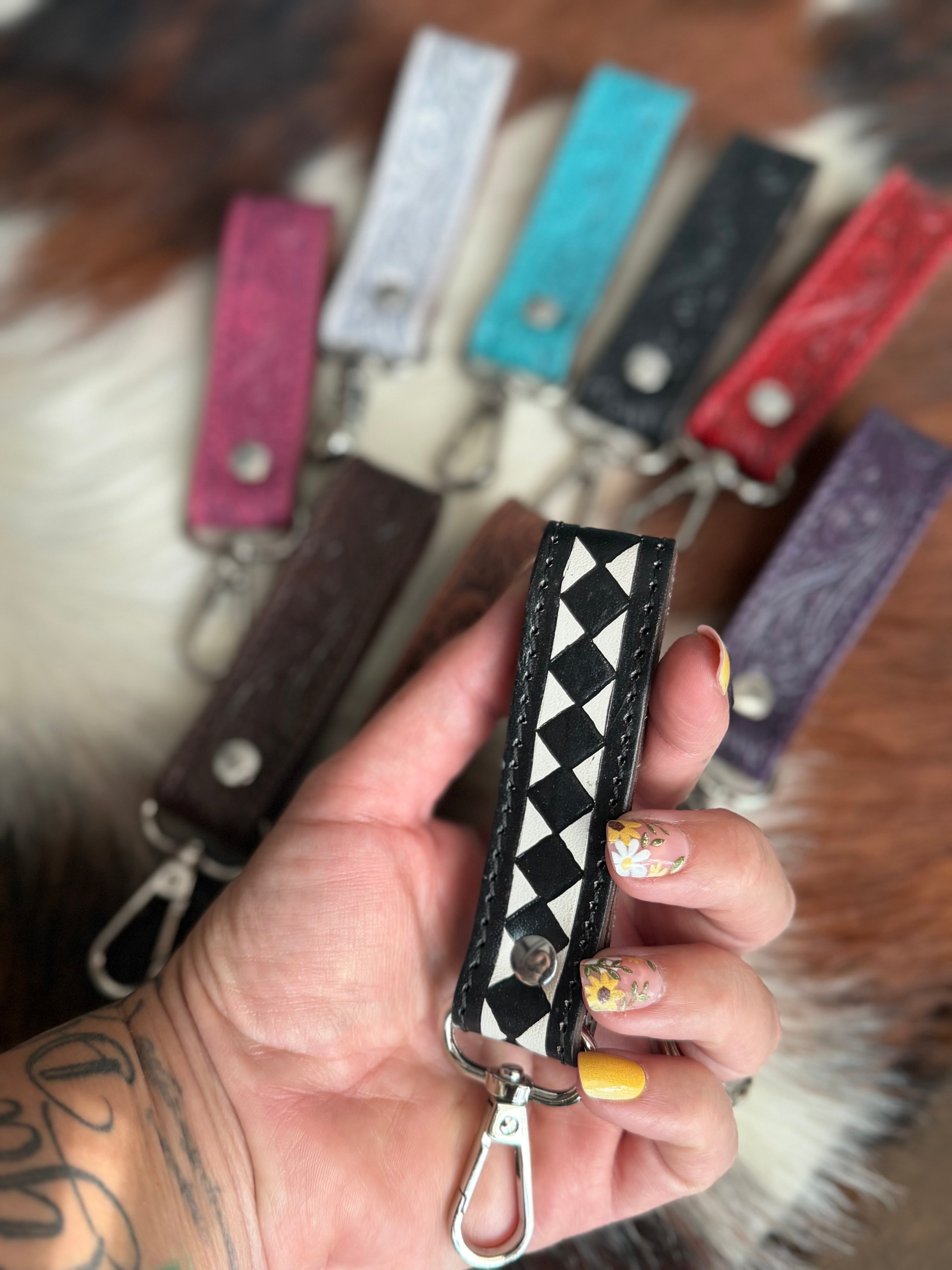 5.25” tooled leather keychains